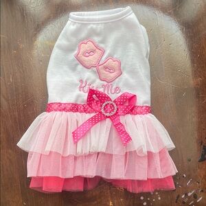 Chic Pink and White Dog Dress with Tulle